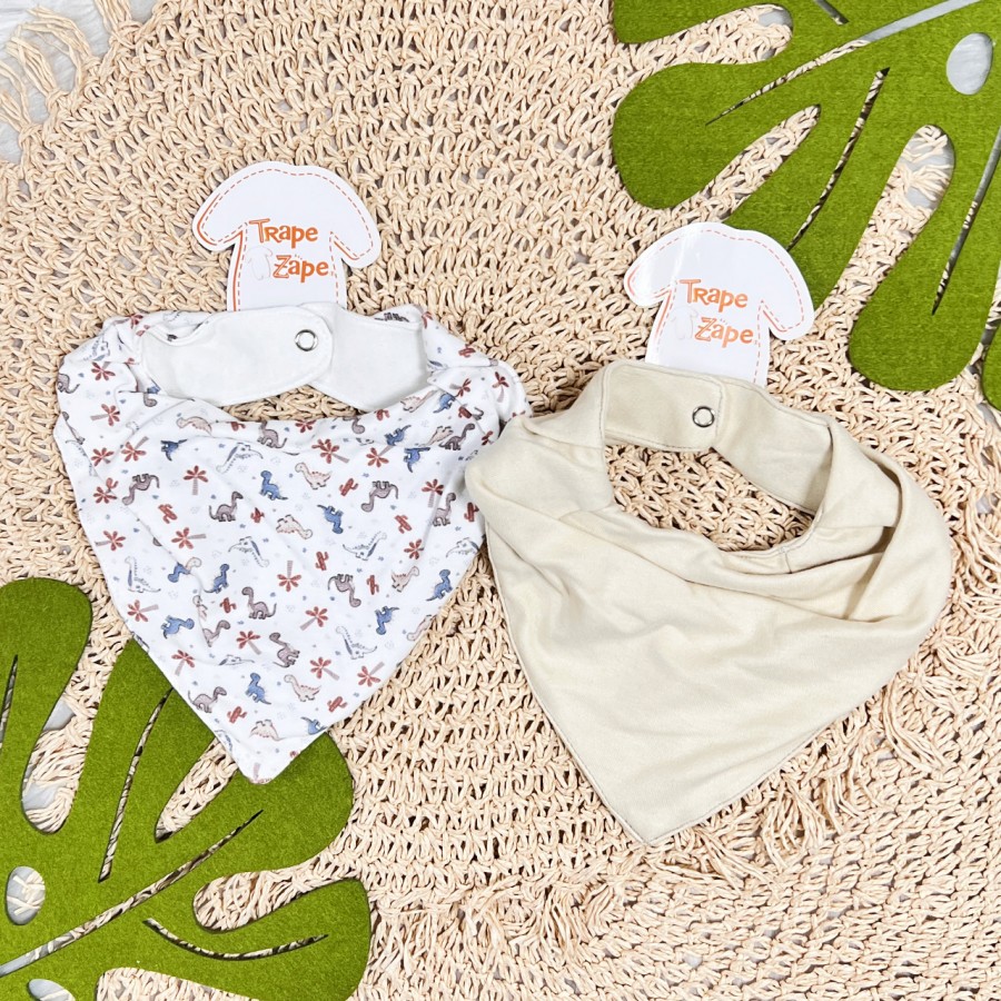 Kit 2 Babadores Bandanas - Dinossauros Babys - Off White e Areia